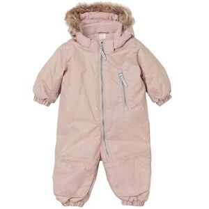 H&M Water Repellent Zip Up Fur Trim Hood One Piece Snowsuit with Heart Print